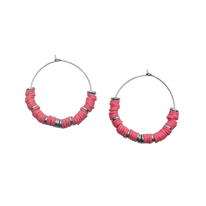 Hot Pink or Powder Blue Beaded Hoops