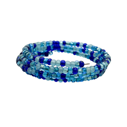 Ocean Blue Beaded Wrap Bracelet