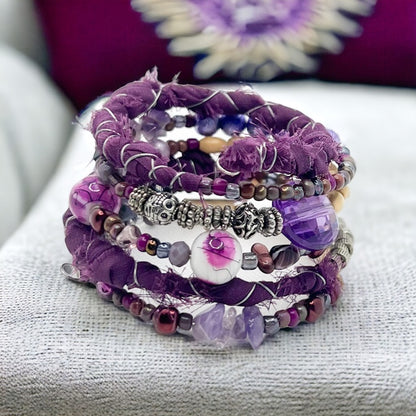 Orchid Fabric Wrap Bracelet