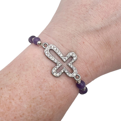 Amethyst Rhinestone Cross Bracelet