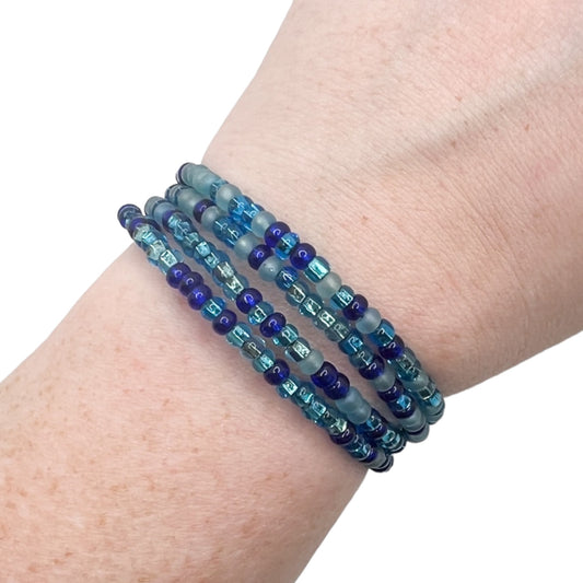 Ocean Blue Beaded Wrap Bracelet