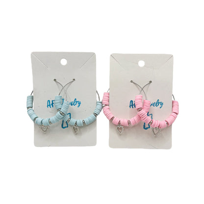 Baby Blue or Pink Hoop Earrings with Heart Charms