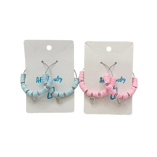 Baby Blue or Pink Hoop Earrings with Heart Charms