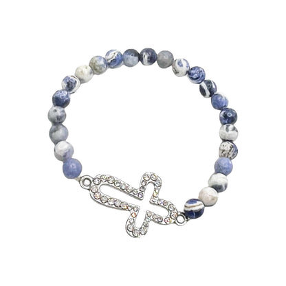 Sodalite Rhinestone Cross Bracelet