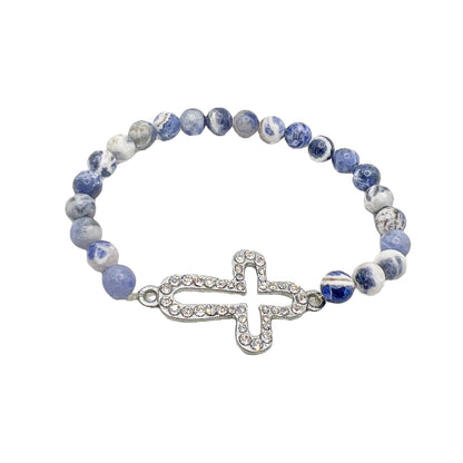 Sodalite Rhinestone Cross Bracelet