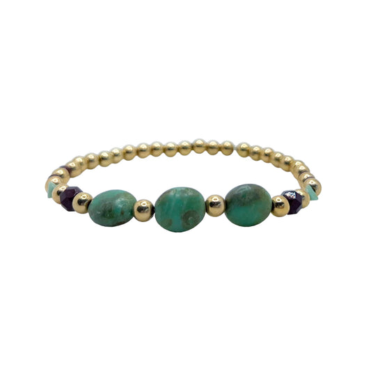 Rustic Turquoise and Garnet Czech Glass beaded bracelet