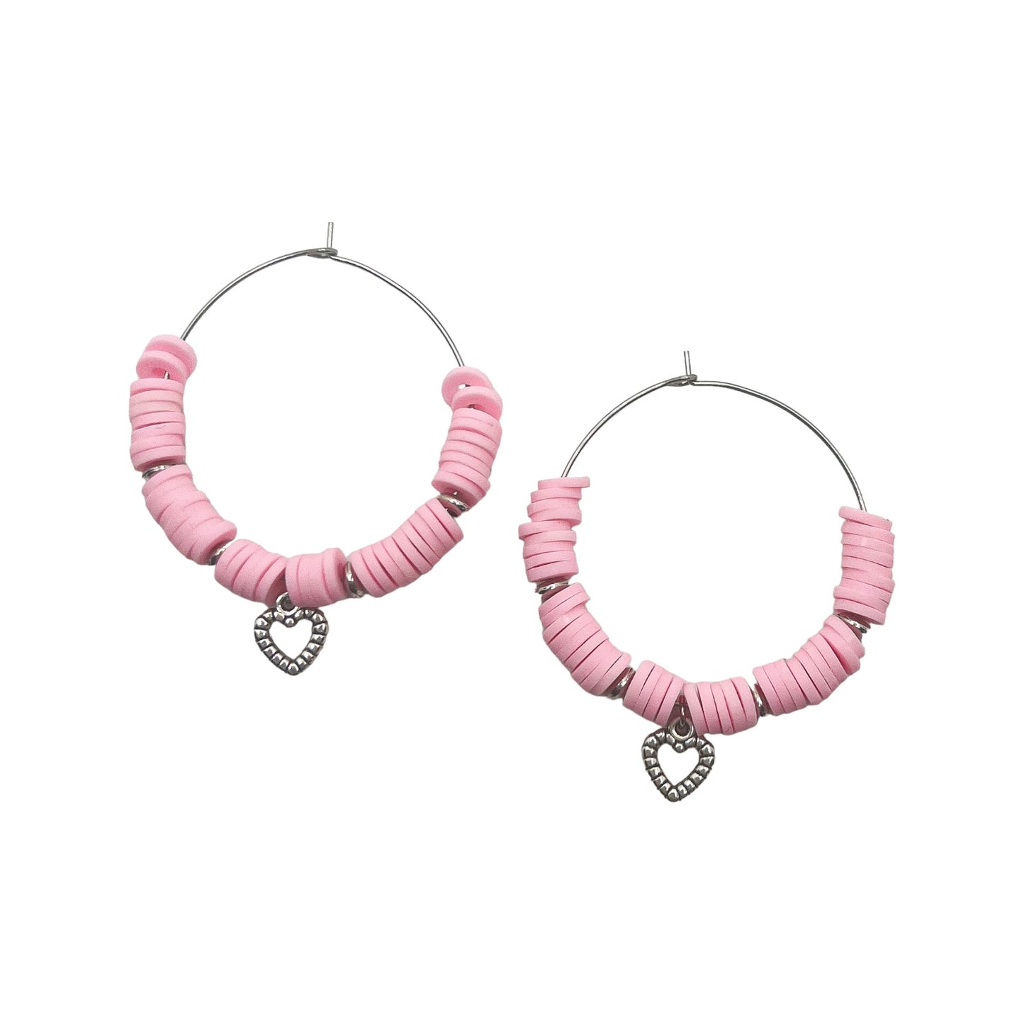 Baby Blue or Pink Hoop Earrings with Heart Charms