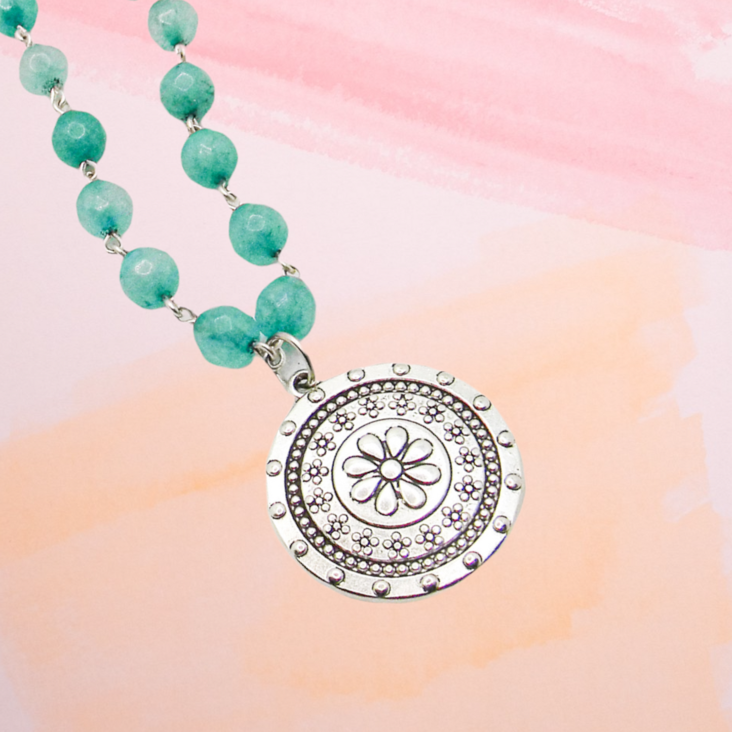 Teal Blossom Necklace with Flower Pendant