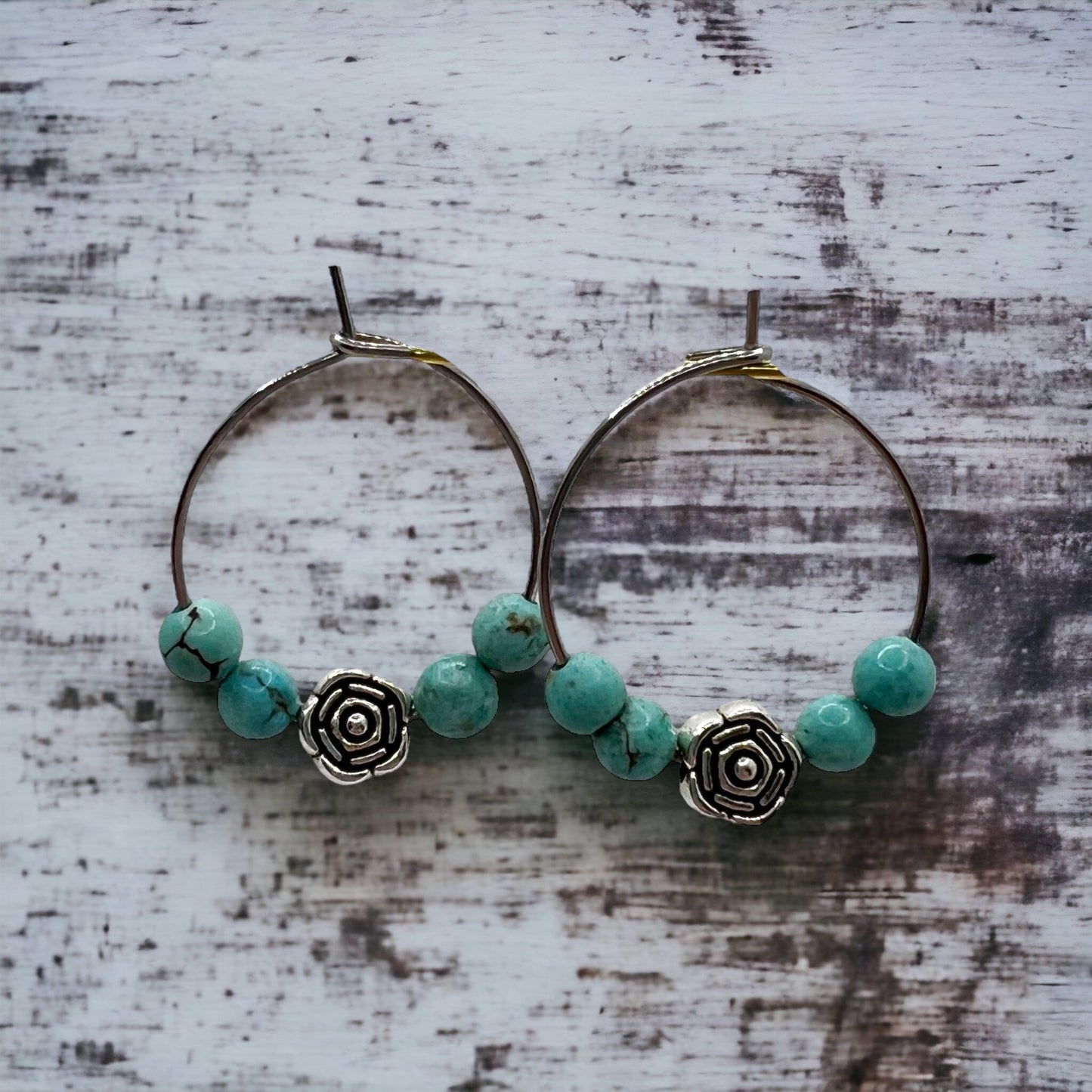 Turquoise Rosette Hoop Earrings