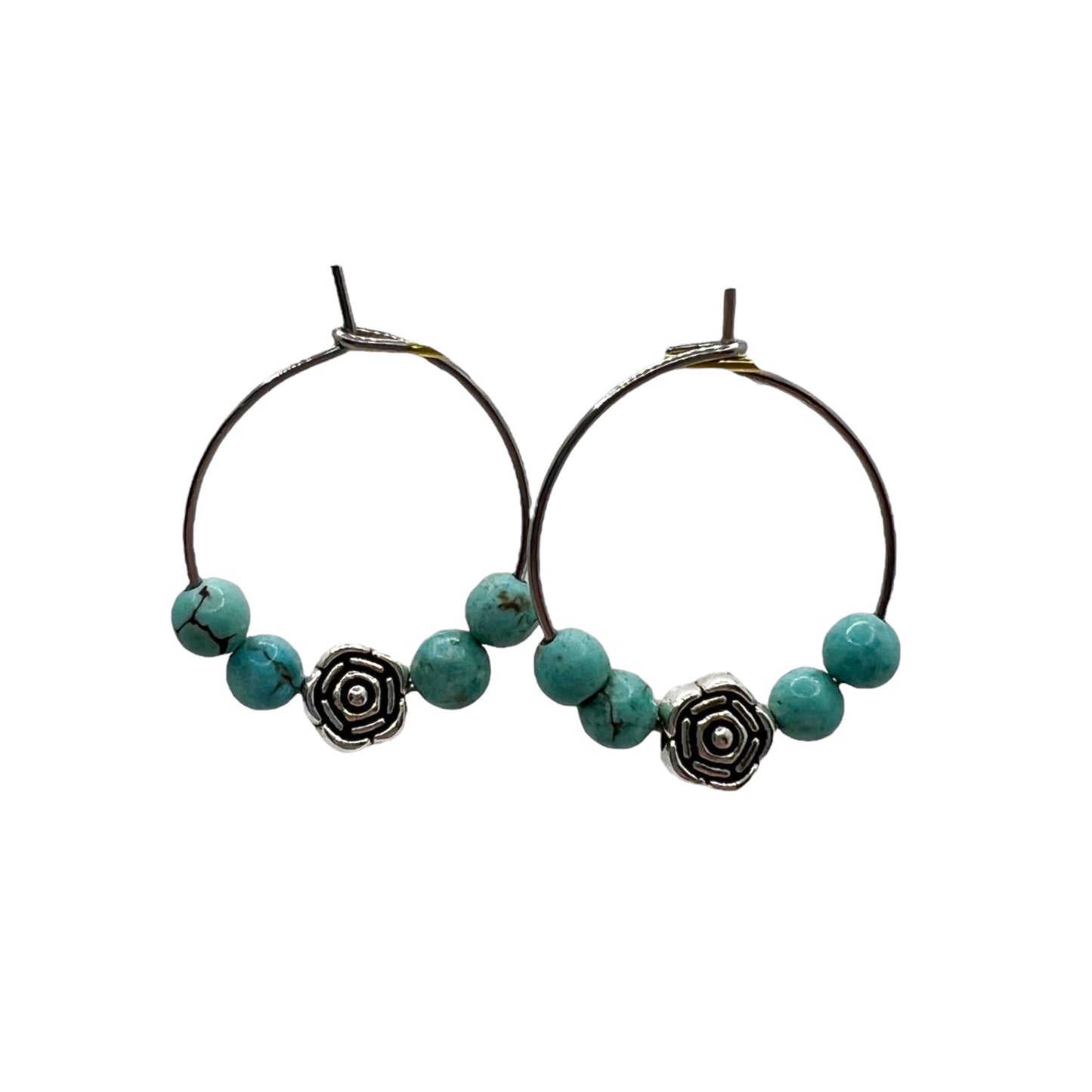 Turquoise Rosette Hoop Earrings