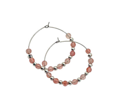 Large Cherry Quartz Hoop Earrings