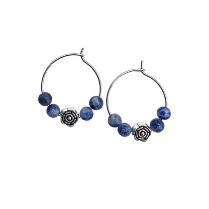 Sodalite Rosette Hoop Earrings