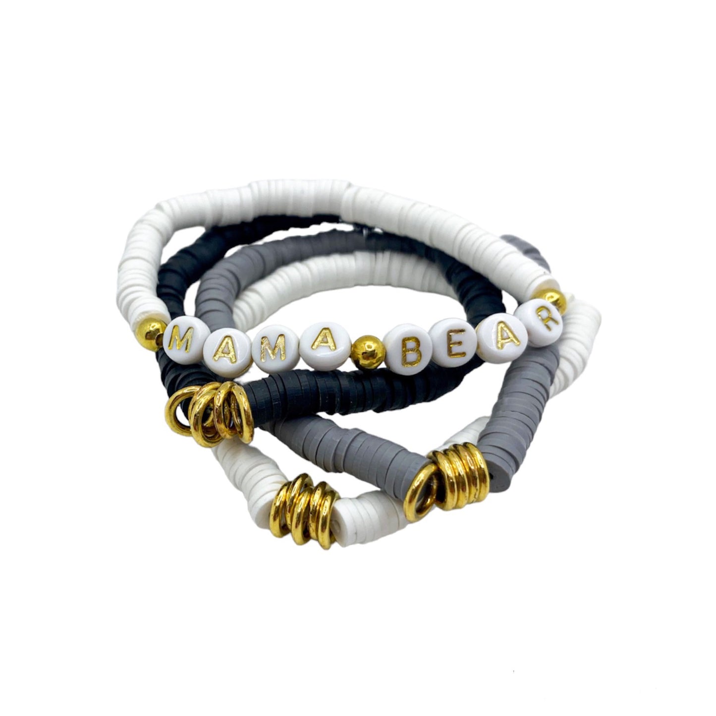 Mama Bear Black and Gold Stretch Bracelet Set
