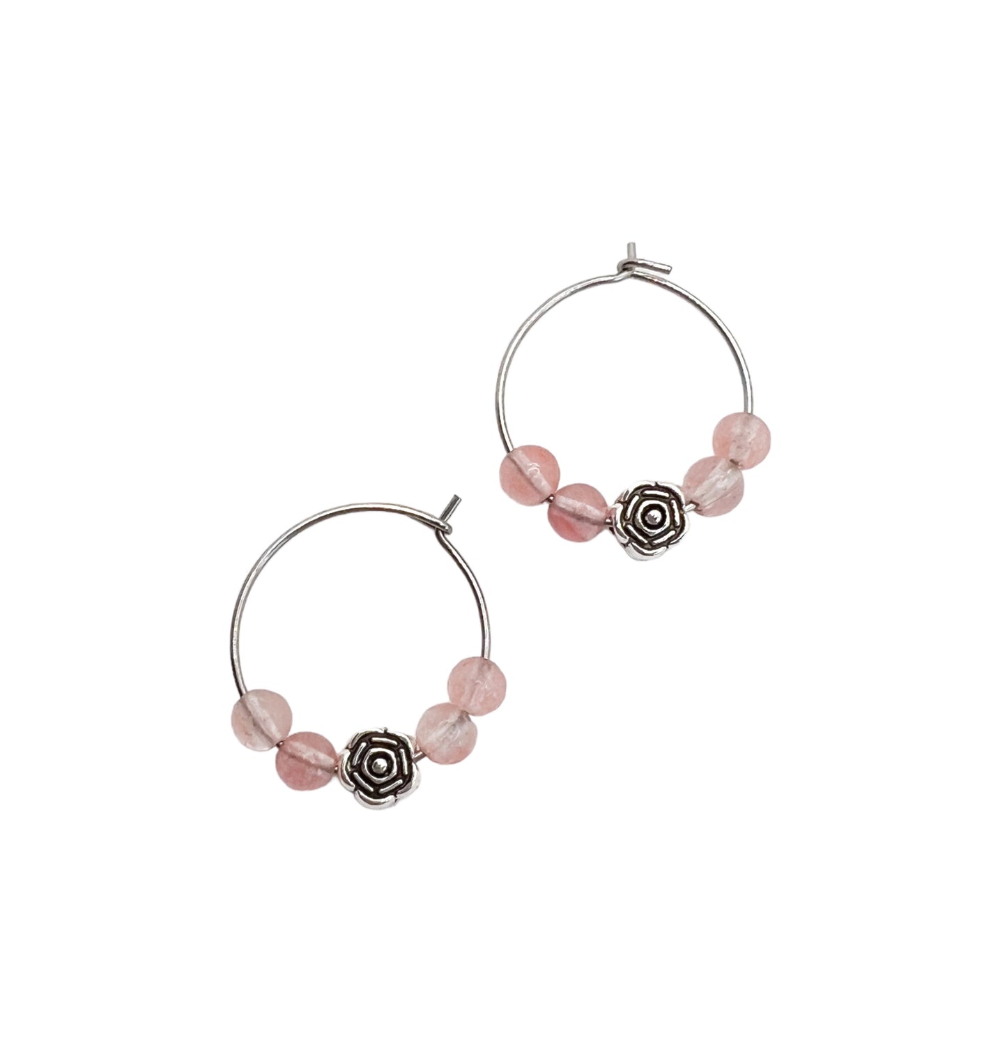 Cherry Quartz Rosette Hoop Earrings