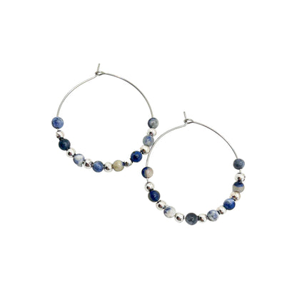 Large Sodalite Hoop Earrings