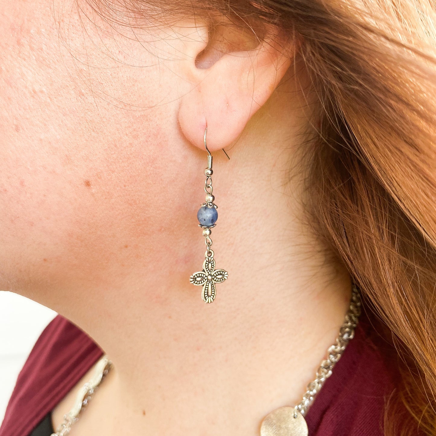 Sodalite Cross Earrings